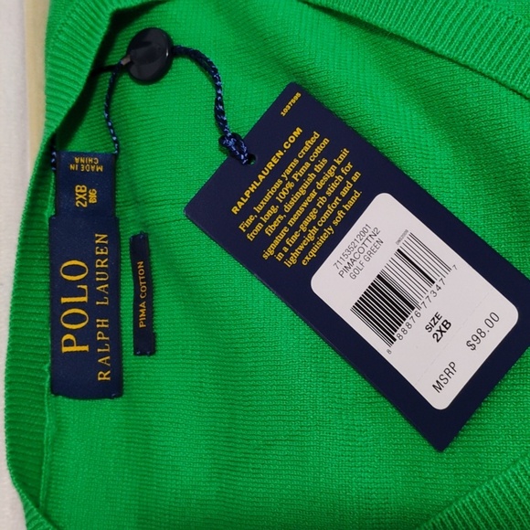 NWT Polo Ralph Lauren Pima Cotton Green Sweater Vest Sz.2XB - Picture 13 of 13